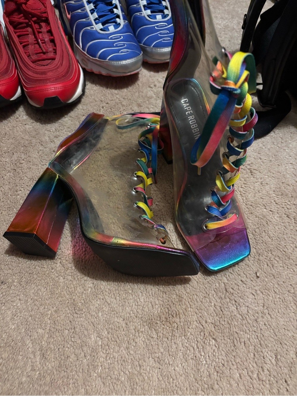 Cape Robbin Iridescent Rainbow Lace-Up Clear Block Heels OFFERS WELCOME 🤗 - Picture 1 of 5